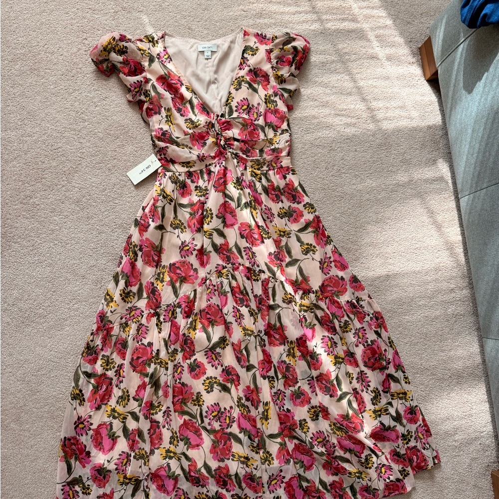 Floral Maxi Dress in Pink and Cream